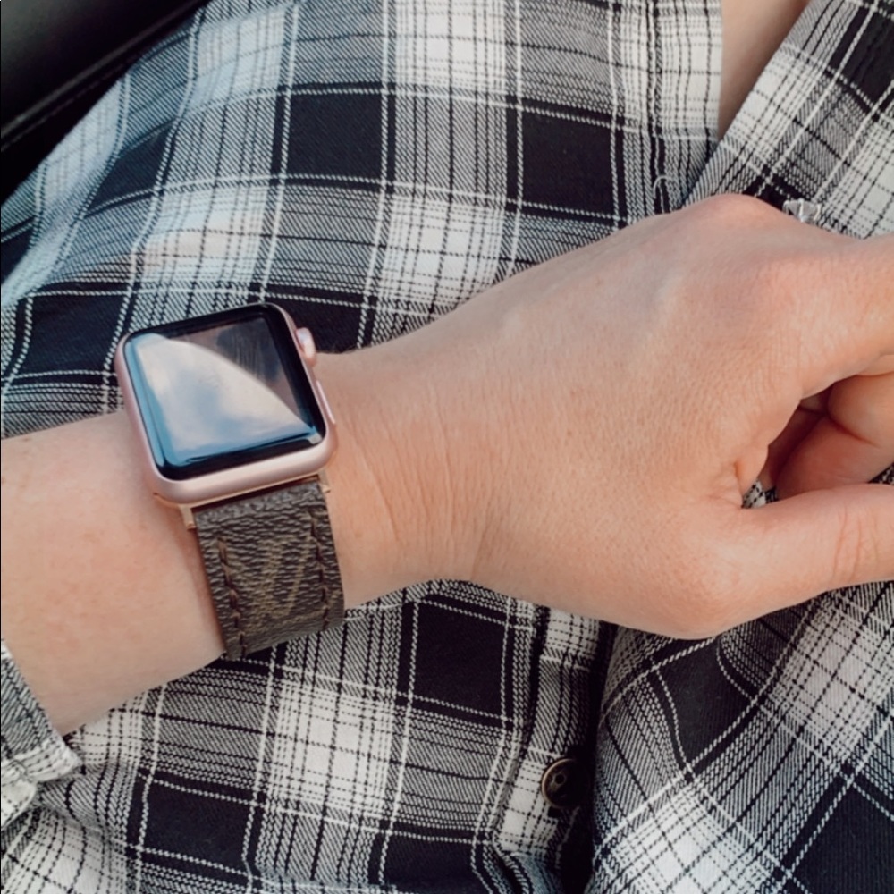 Louis Vuitton canvas, repurposed Apple watch band.